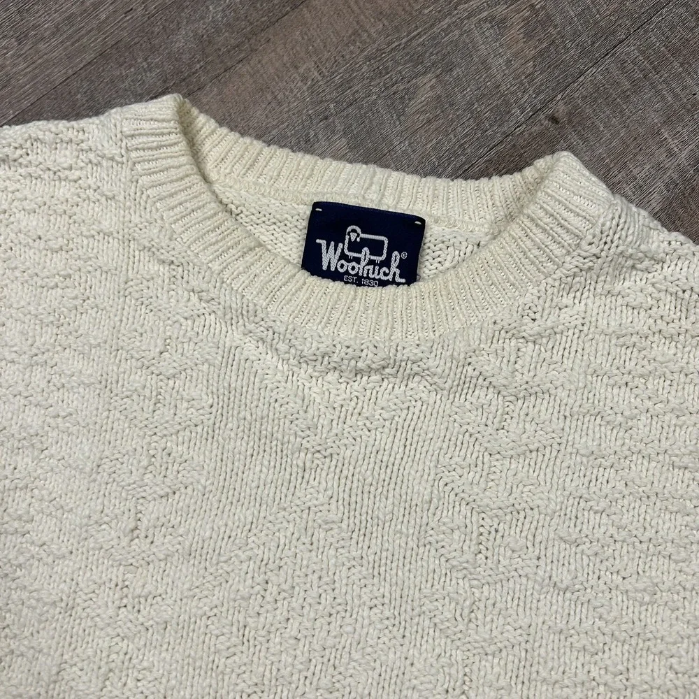 Vintage Woolrich Sweater Mens Large white Chunky Knit Heavyweight Crewneck